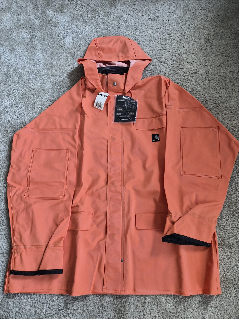 Carhartt Men's Hooded Raincoat in Bright Orange